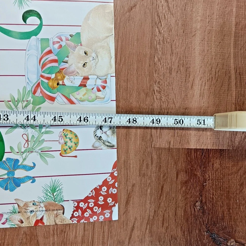 Current Kitties Super Size Christmas Gift Wrap 1987‎ Vintage 30x48 Sheet 2 Cards